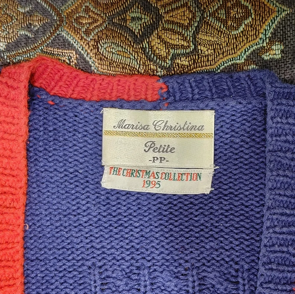Marisa Christina Christmas sweater, red, royal blue, green, size PP - Picture 6 of 6